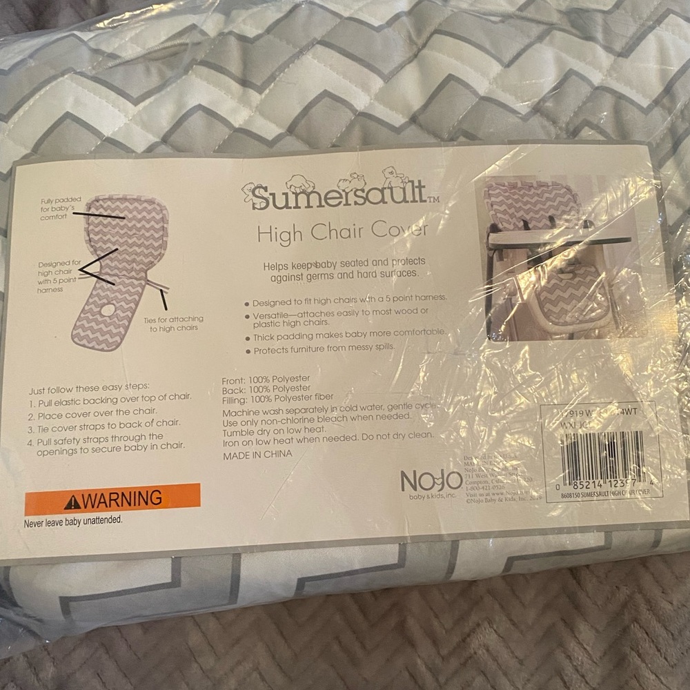 Soft grey and white high chair pad